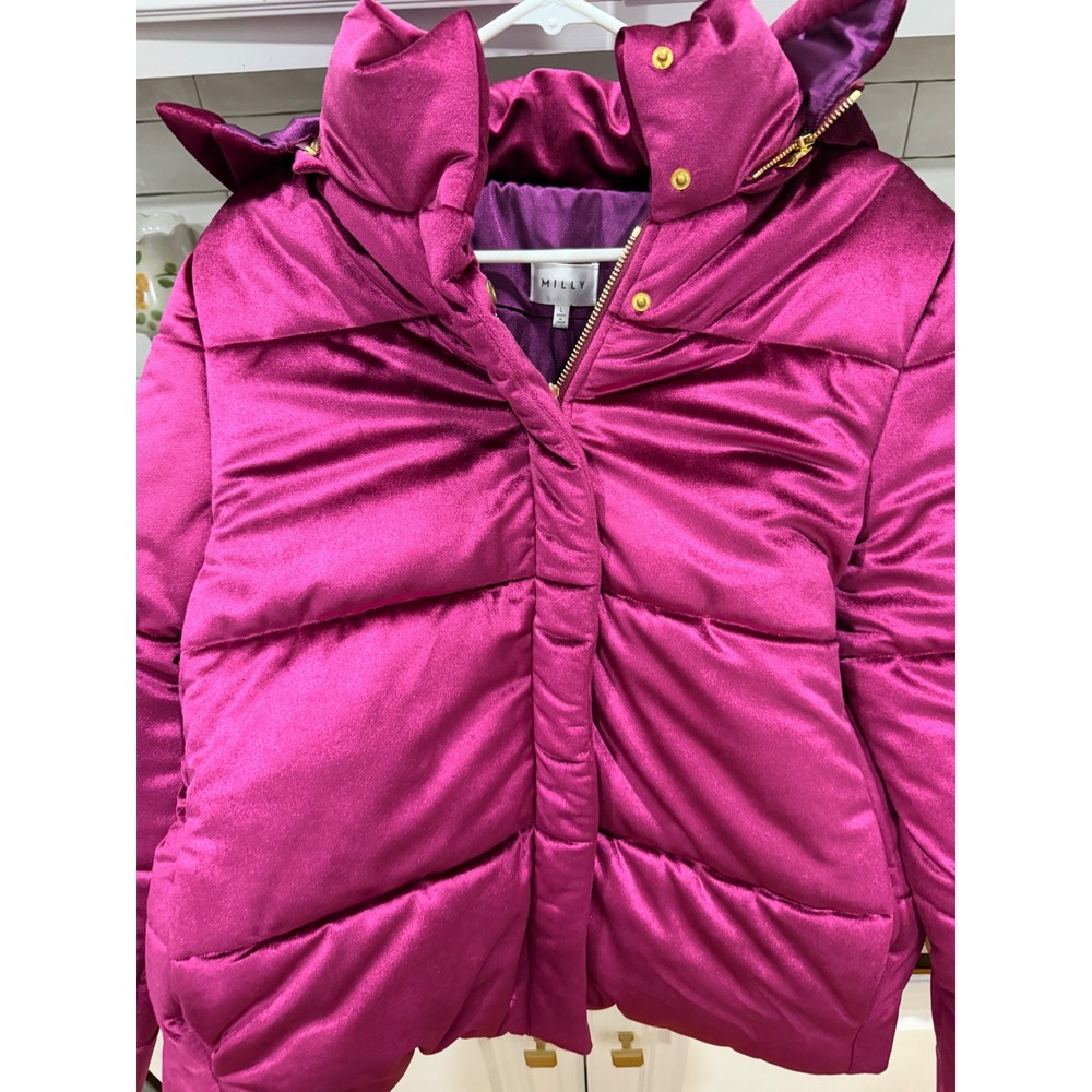 Milly Berry Velvet Puffer Jacket Womens Large Quilted Zip Coat 213VL05578 NEW